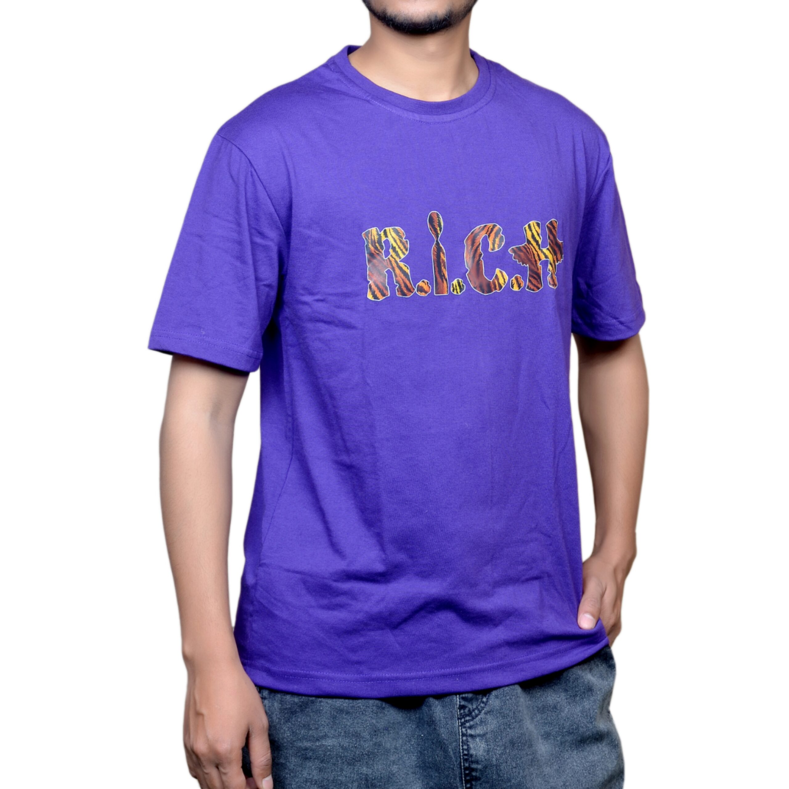 Purple RICH Jungle Edition Round Neck Pure Cotton Tshirt